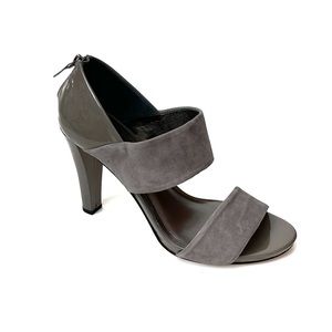 Talbots "Emmie" Patent Leather/Suede Smoke Grey Open Toe Sandal Heels